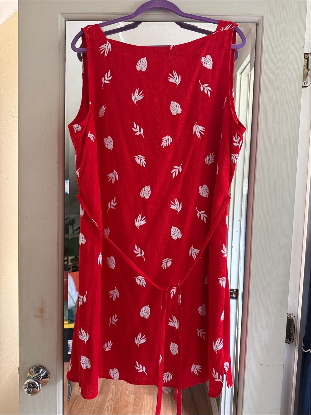 Ann Taylor Red Midi Dress with White Leaf Print